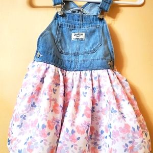 OshKosh B' Gosh sping floral overall Denim tiered ruffle Dress Girls 3T
